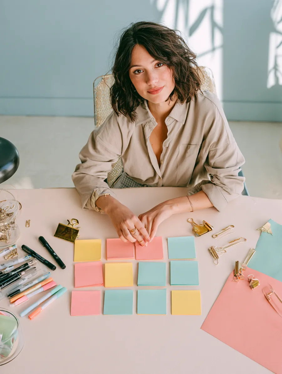 Arranging colorful sticky notes